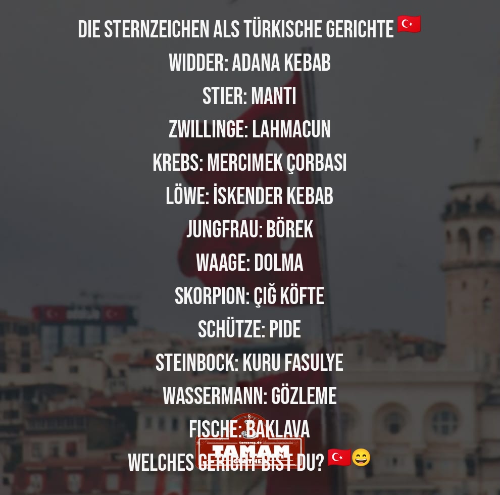 STERNZEICHEN ALS TÜRKISCHE GERICHTE